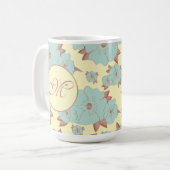 Kupfer Blassblüte Aquamarine Blüte auf Pastellgelb Kaffeetasse (Vorderseite Links)