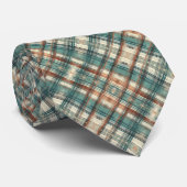 Kupfer, Blau-Grün und Creme Grunge Kariertes Muste Krawatte (Gerollt)