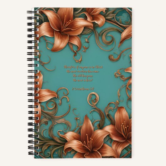 Kupfer-Blume im Türkis-Journal mit Jesus Notizblock (Vorderseite)
