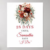 Kupfer Blumen Boho Brautparty Countdown Schild (Vorne)