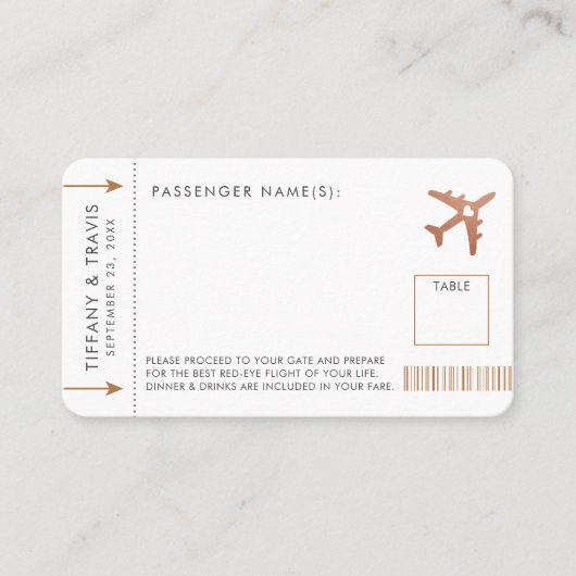 Kupfer-Boarding-Pass-Airline-Ticket Platzkarte (Vorderseite)