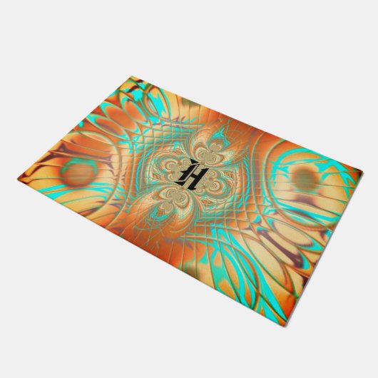 Kupfer Bronze Abstrakte Mustermatte Fußmatte (Schrägansicht)