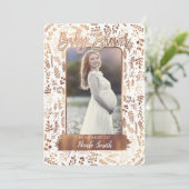 Kupfer Bronze Gold Foil Modernes Baby Dusche Foto Einladung (Stehend Vorderseite)