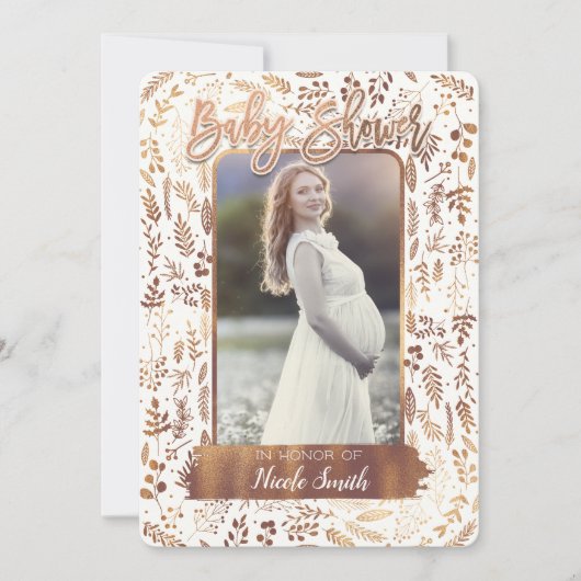 Kupfer Bronze Gold Foil Modernes Baby Dusche Foto Einladung (Vorderseite)