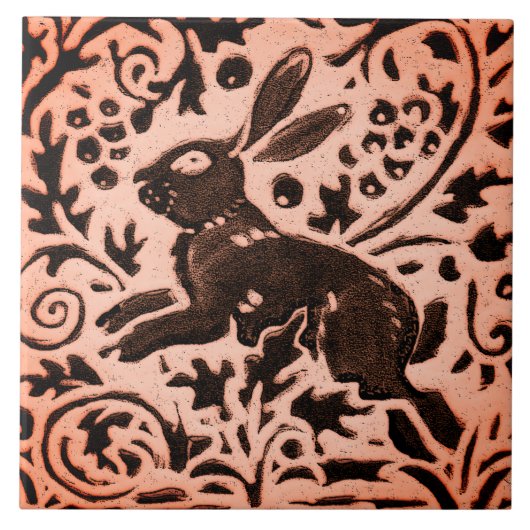 Kupfer Brown Woodland Bunny Rabbit Fall Trivet Fliese (Vorderseite)