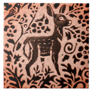 Kupfer Brown Woodland Fawn Deer Floral Fall Trivet Fliese
