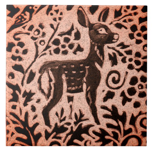 Kupfer Brown Woodland Fawn Deer Floral Fall Trivet Fliese (Vorderseite)