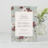 Kupfer Burgund Wildblume Aquamarin Hochzeit Empfan Einladung (Stehend Vorderseite)