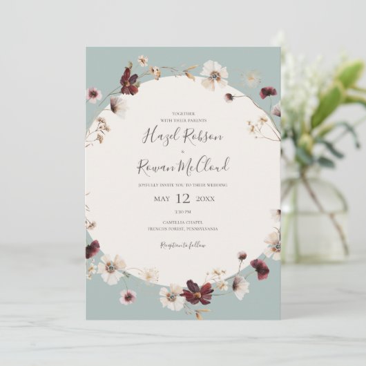 Kupfer-Burgund-Wildblume | Aquamarine Lässige Hoch Einladung (Stehend Vorderseite)