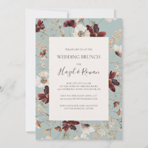 Kupfer-Burgund-Wildblume   Aquamariner Hochzeitsbr Einladung