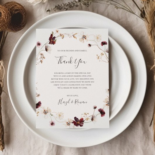 Kupfer-Burgund-Wildblume | Beige Dankeskarte Postkarte