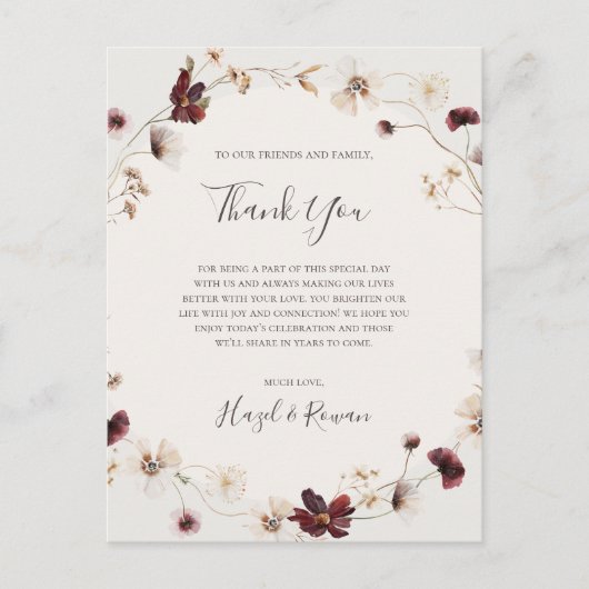 Kupfer-Burgund-Wildblume | Beige Dankeskarte Postkarte (Vorderseite)