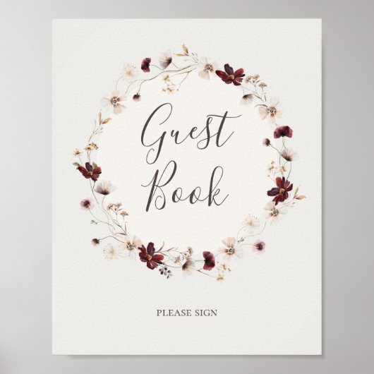 Kupfer-Burgund-Wildblume | Beige Gast Book Sign Poster (Vorne)