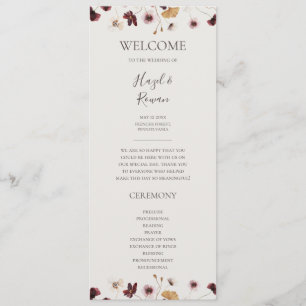 Kupfer-Burgund-Wildblume   Beige Hochzeitsprogramm Programm