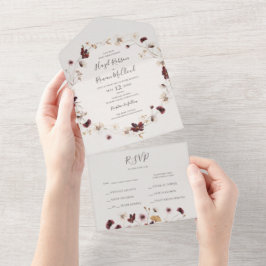 Kupfer-Burgund-Wildblume | Beige Siegel und Senden All In One Einladung