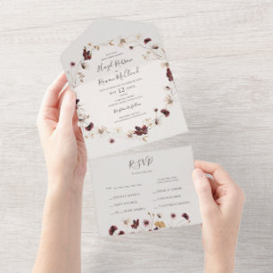 Kupfer-Burgund-Wildblume   Beige Siegel und Senden All In One Einladung