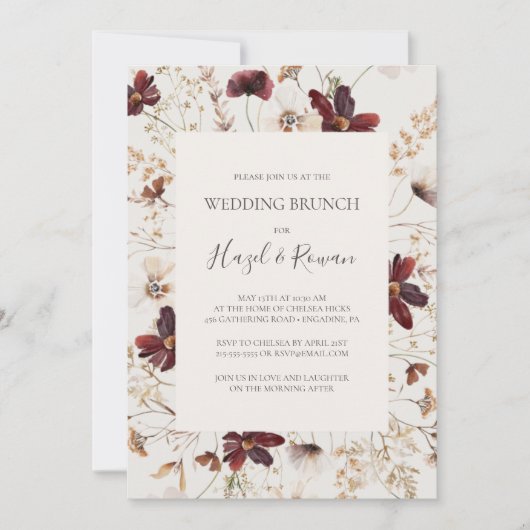 Kupfer-Burgund-Wildblume | Beige Wedding Brunch Einladung (Vorderseite)