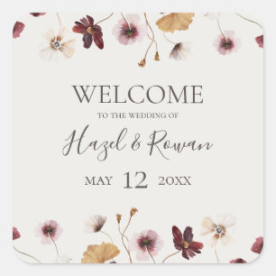 Kupfer-Burgund-Wildblume   Beige Wedding Welcome Quadratischer Aufkleber