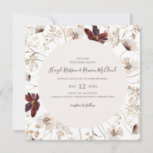 Kupfer-Burgund-Wildblume Square Wedding Einladung