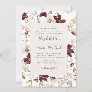 Kupfer-Burgund-Wildblume   Traditionelle Hochzeit Einladung