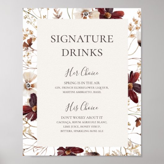 Kupfer-Burgund-Wildblume | Unterschrift Drinks Poster (Vorne)