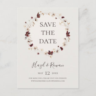 Kupfer-Burgunder-Wildblume   Beige Save The Date Einladungspostkarte