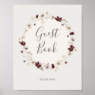 Kupfer-Burgunder-Wildblume   Beiges Gästebuch-Schi Poster