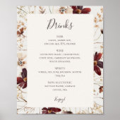 Kupfer Burgundy Wildblume Beige Drinks Menü Signat Poster (Vorne)