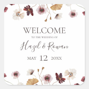 Kupfer Burgundy Wildblume Wedding Welcome Square Quadratischer Aufkleber