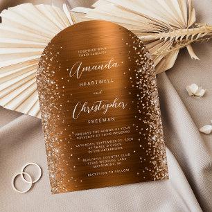 Kupfer-Bürstet-Metall-Glitter-Bogen-Hochzeit Einladung