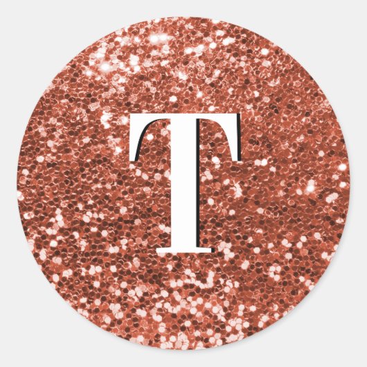Kupfer Chunky Glitter Monogramm Runder Aufkleber (Vorderseite)