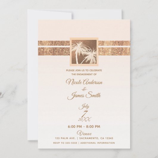 Kupfer Creme Tropical Palm Trees Moderne Verlobung Einladung (Vorderseite)