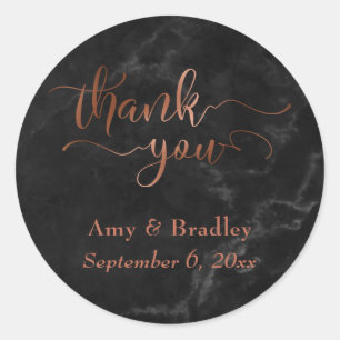 Kupfer danke Ihnen Script über schwarzen Marmor Runder Aufkleber