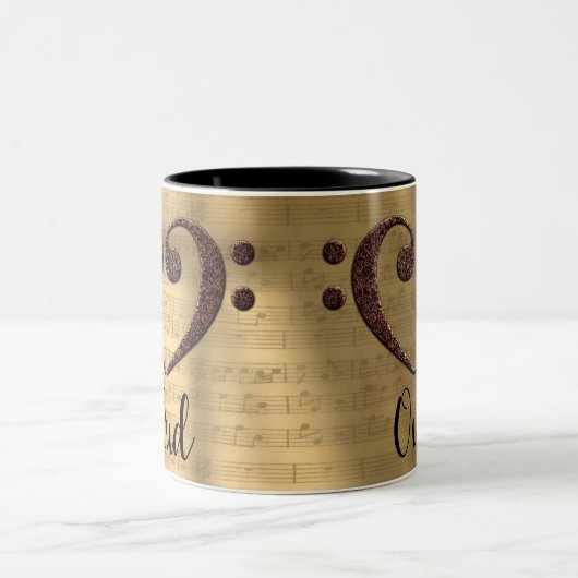 Kupfer Doppelbass Clef Herz Oud Zweifarbige Tasse (Mittel)