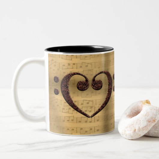 Kupfer Double Bass Clef Heart Music Lover Zweifarbige Tasse (Mit Donut)