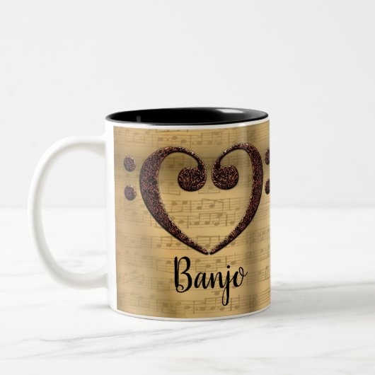 Kupfer Double Bass Clef Herz Banjo Zweifarbige Tasse (Links)
