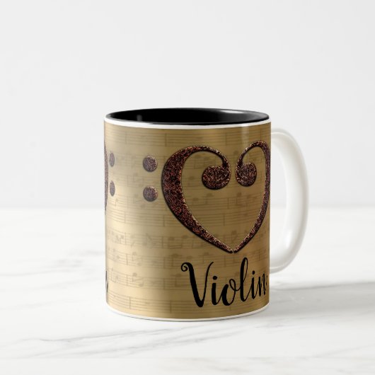 Kupfer Double Bass Clef Herz Violine Zweifarbige Tasse (VorderseiteRechts)