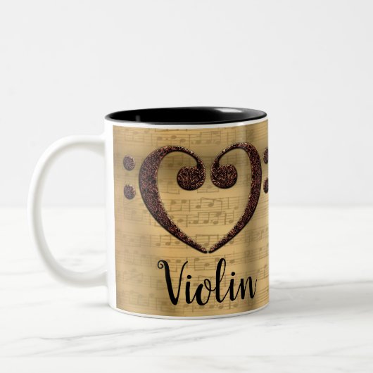 Kupfer Double Bass Clef Herz Violine Zweifarbige Tasse (Links)