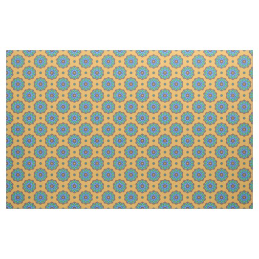 Kupfer Eechte blaugrüne Blume auf Gold Stoff (Fat Quarter (45,7 x 55,9 cm))