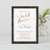 Kupfer Elegantes Script-Brautparty, Schwarz-Marmor Einladung (Stehend Vorderseite)