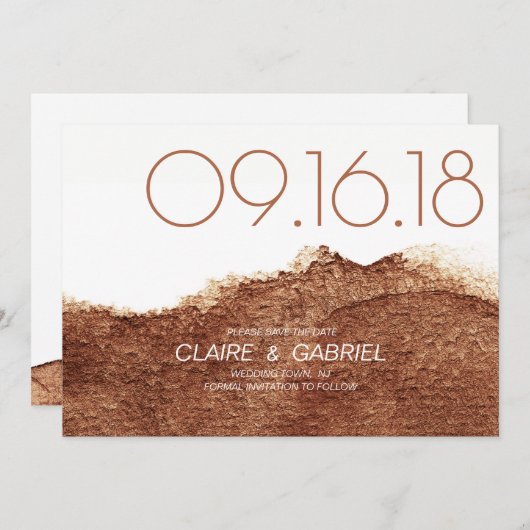 Kupfer Farbe moderne einfache Hochzeit speichern d Save The Date (Vorne/Hinten)