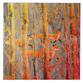 Kupfer Fox Woods auf grauem Stein Herbst Batik Loo Fliese
