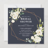 Kupfer Geometric Blue White Floral Square Dusche Einladung (Vorderseite)