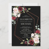 Kupfer Geometric Burgundy Black Floral Wedding Einladung (Vorderseite)