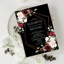 Kupfer Geometric Burgundy Black Floral Wedding Einladung