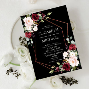Kupfer Geometric Burgundy Black Floral Wedding Einladung