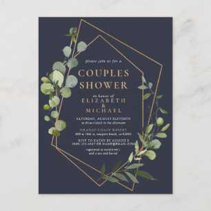 Kupfer Geometric Eucalyptus Blue Couples Dusche Ankündigungspostkarte
