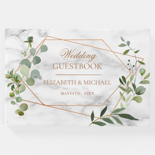 Kupfer Geometric Eucalyptus Marble Elegante Hochze Gästebuch (Vorderseite)