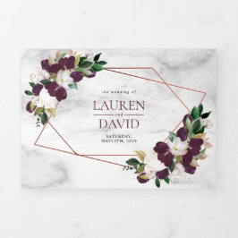 Kupfer geometrische Marmorplatte Burgundy Floral Dreifach Gefaltete Einladung
