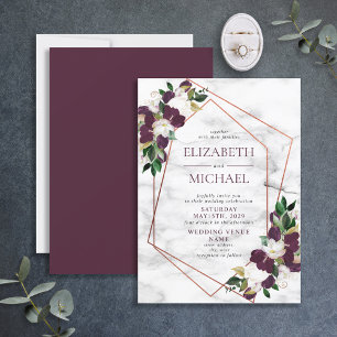 Kupfer geometrische Marmorplatte Burgundy Floral Einladung